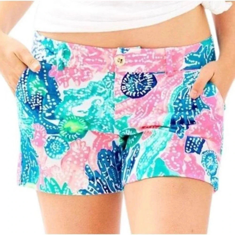 NEW Lilly Pulitzer Women Size 4 Callahan Knit Pink Blue Boho Batik Shorts v6x